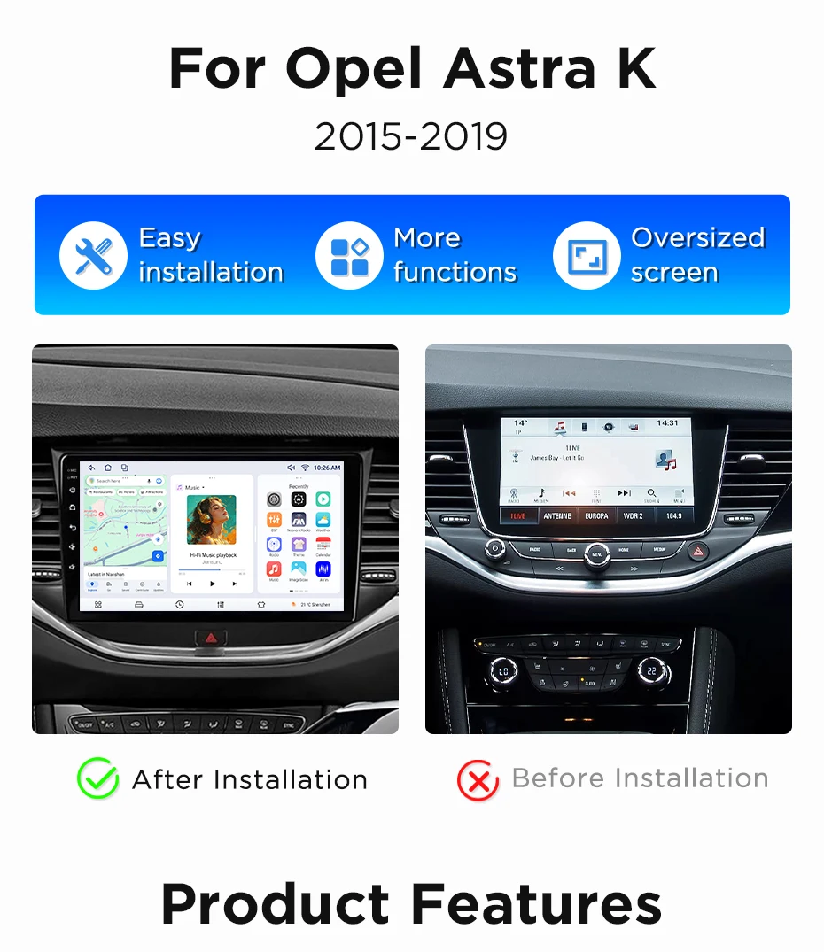 Junsun Android 15 Kabelloses CarPlay Android Auto Autoradio für Opel Astra K 2015-2019 GPS-Navigation Multimedia-Player WiFi 4G DSP RDS Bluetooth Split-Screen IPS Touchscreen Stereo-Headunit – Detail 4