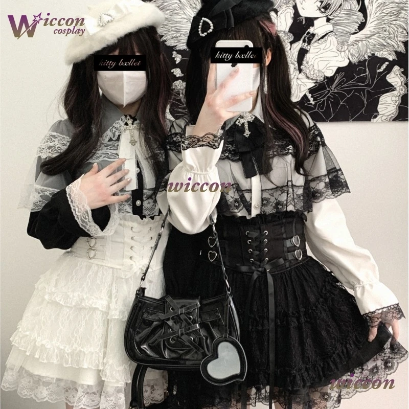 

BAI Japanese Original Lolita Lace Ruffle Edge Tied Bow High Waist Mini Skirt Spring Summer New Slim Waist Sweet Girl Y2k Skirt