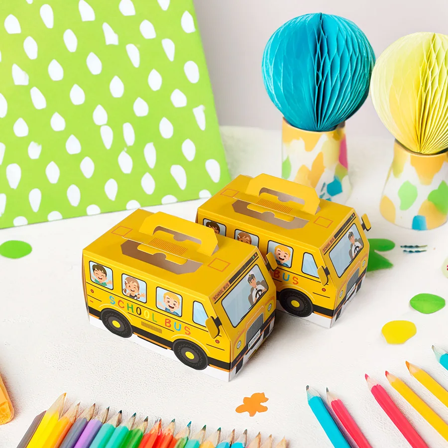 Decoraciones para fiestas de regreso a la escuela, contenedores de dulces de autobús escolar amarillos, cajas de recuerdos de fiesta, soportes de golosinas para el aula, celebración
