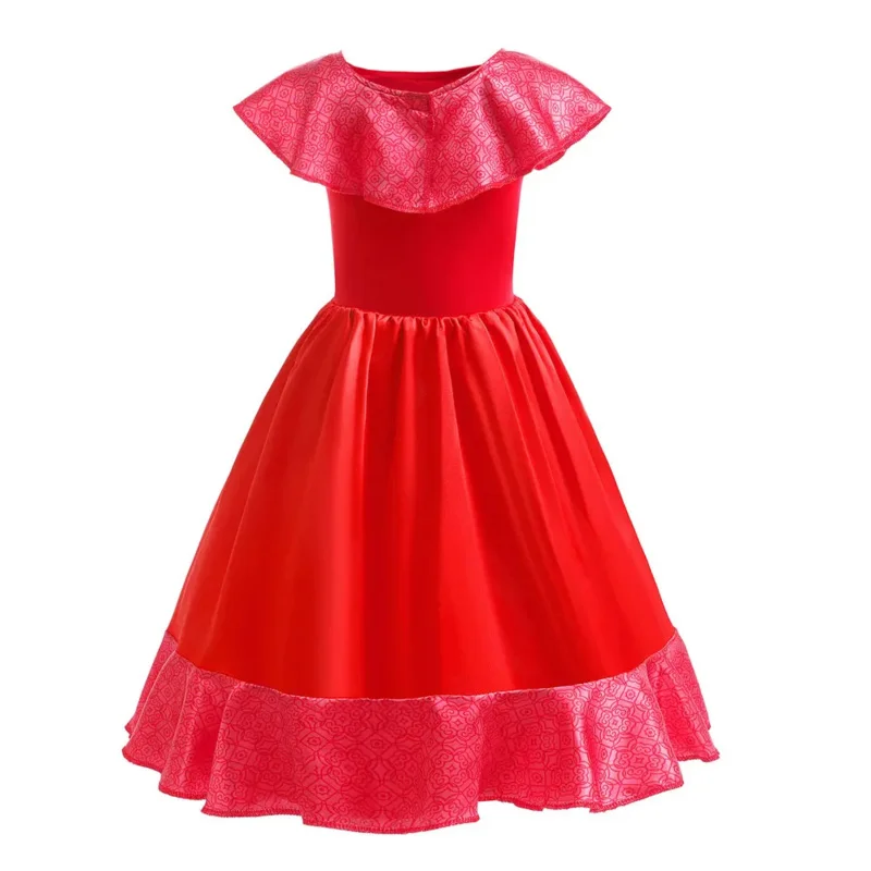 Elena Dress For Girls Princess Avalor Halloween Costume Anime Role Play Clothes Carnival Outfit Kid Red Ruffle Long Dress