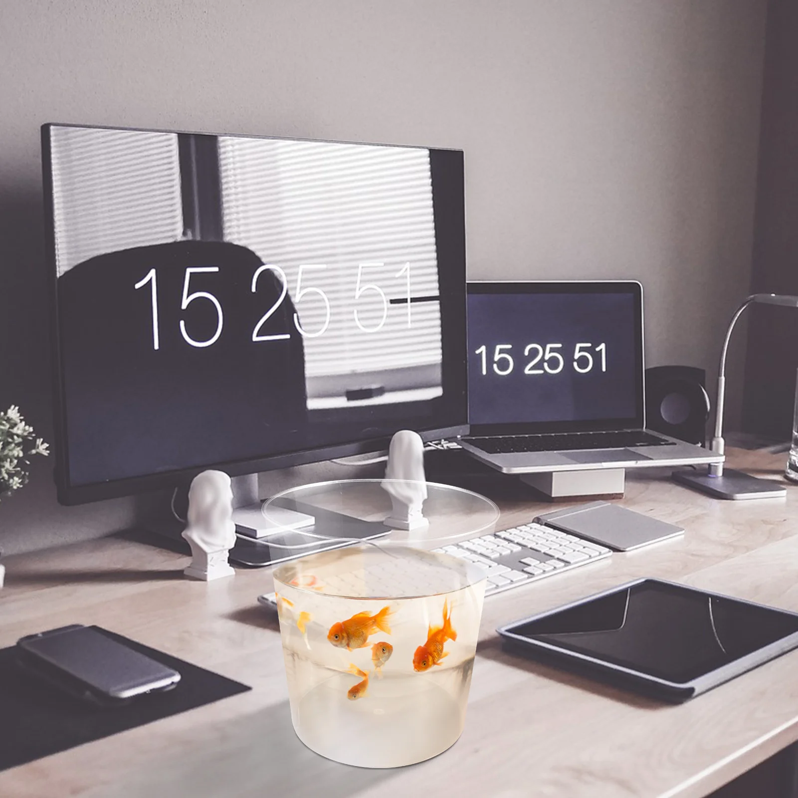 

Clear Plastic Fish Tank Bowl Round Durable Desktop Aquarium Multipurpose Small Office Goldfish Betta Fish Bowl