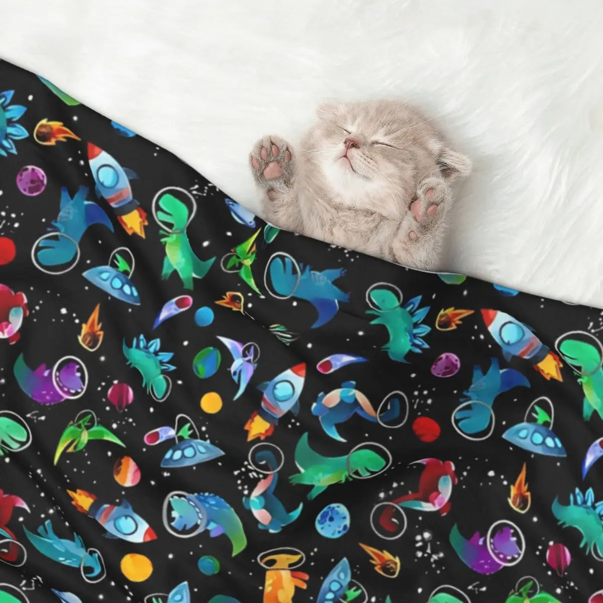 Soft Fluffy High Quality Pet Blanket Watercolor Space Dinosaurs Galaxy Pattern Pet Mat Warm and Comfortable Blanket for Cat Dogs