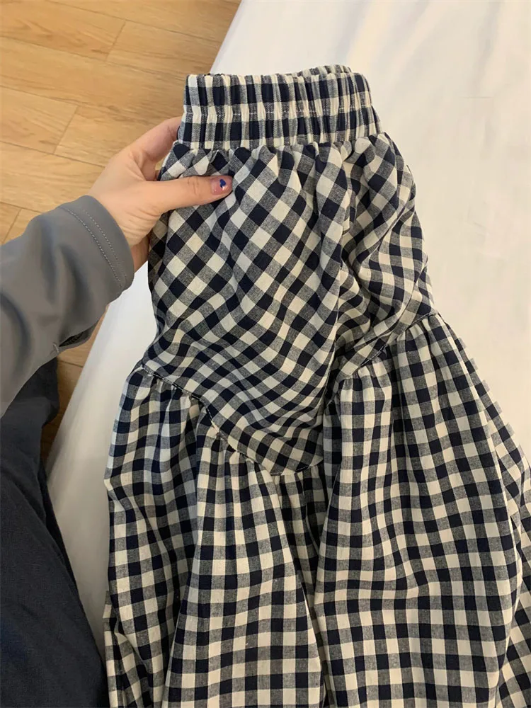 

Japanese Fashion Plaid Skirt Spring Summer High Waist A-Line Skirt Women Students Clothes Mid-Calf Skirt School Y2K Streetwear