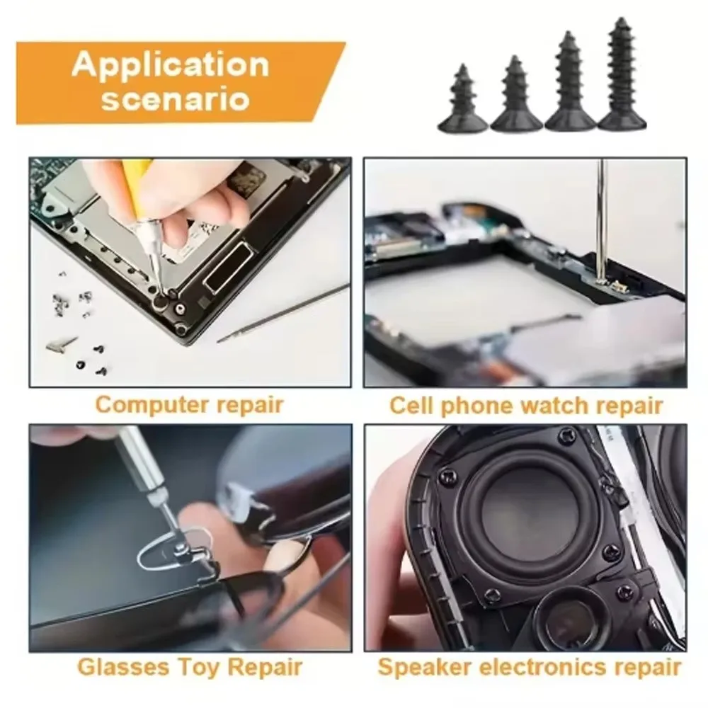 طقم براغي M3 معدني متين، لمسة نهائية سوداء برأس متقاطع، برغي ذاتي التنصت، قفل ذاتي الحفر، أجهزة برغي برأس مسطح