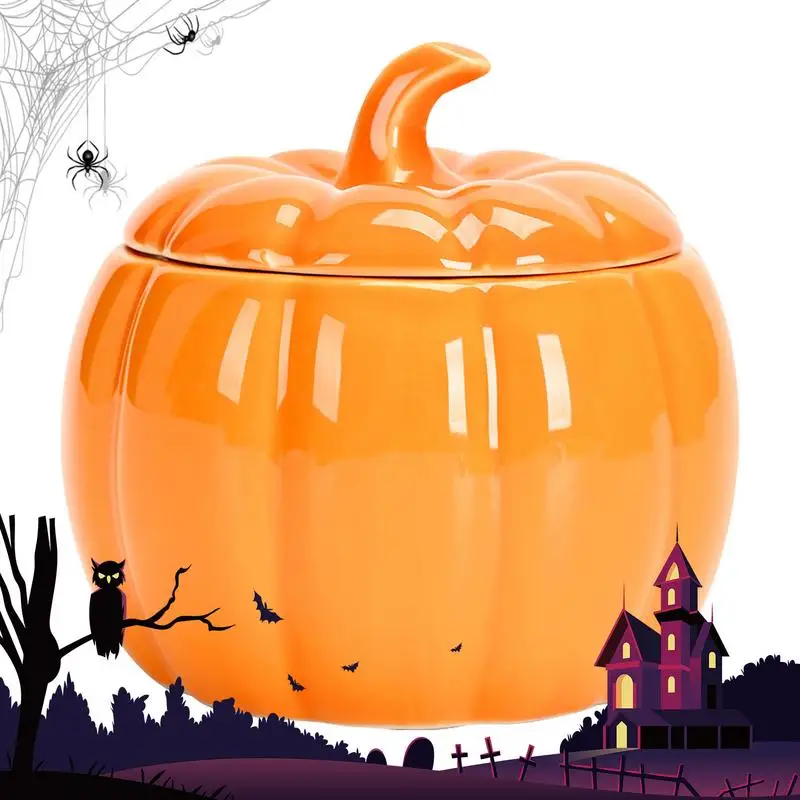 Ceramic Tea Canister Halloween Pumpkin Shaped Sugar Container Pot Tea Storage Can With Lids for Coffee Cereals Cookies