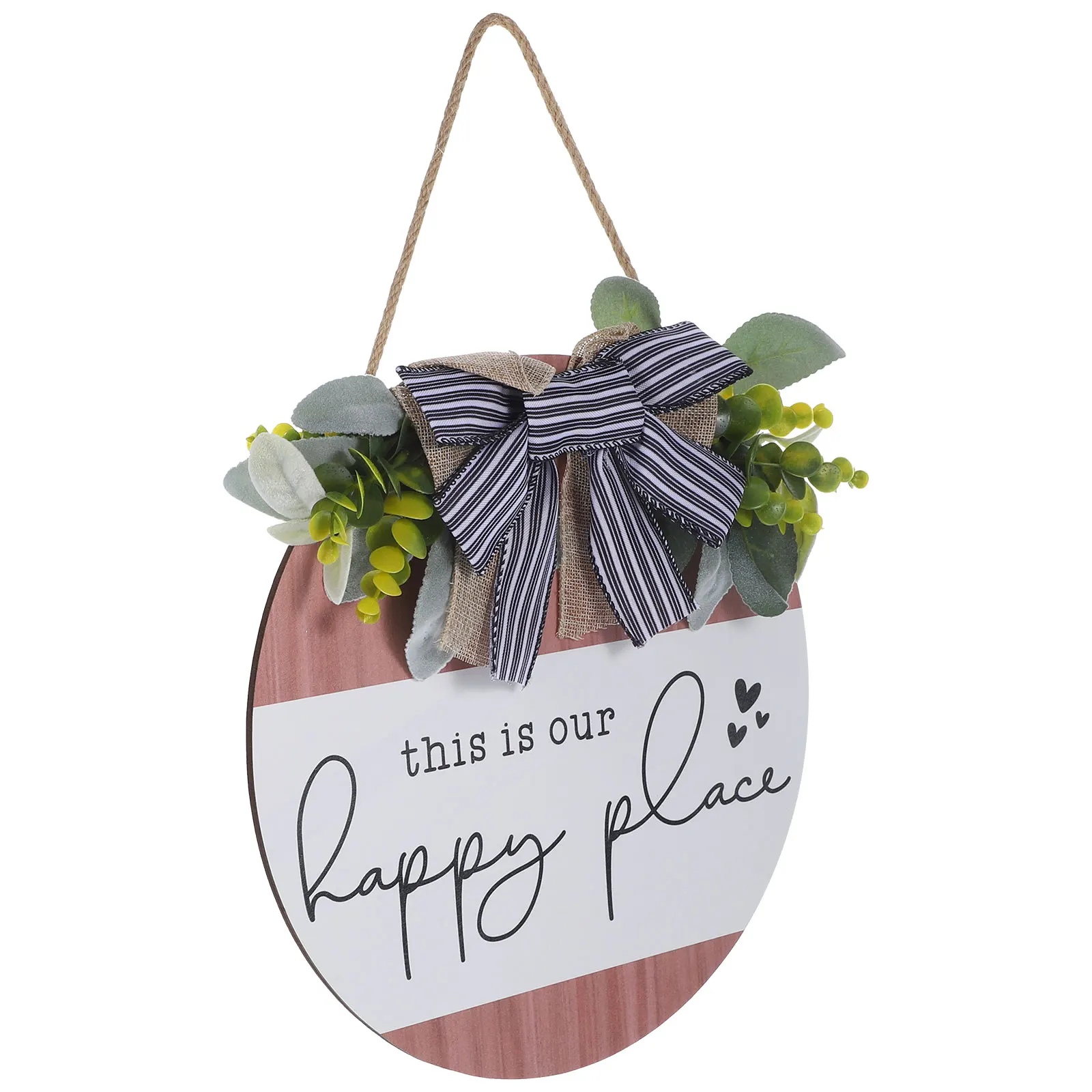 

Wooden Welcome Sign Hanging Decor Material Artificial Leaves Bow Door Sign Home Wall Plaque Porch Decor