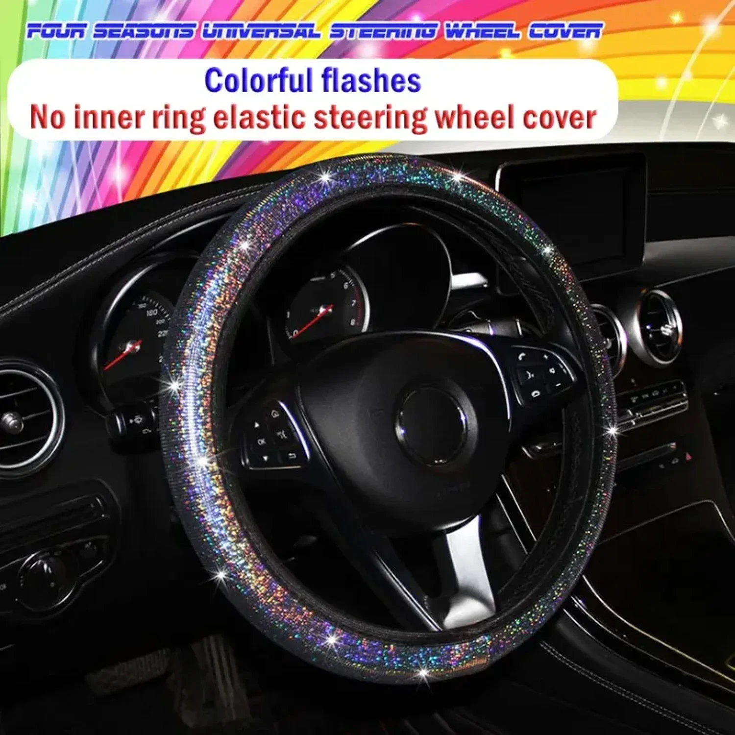 

Stylish and Chic Rhinestone-Embellished Breathable Anti-Slip Car Steering Wheel Cover - Protective Accessory for 37-38cm Steerin