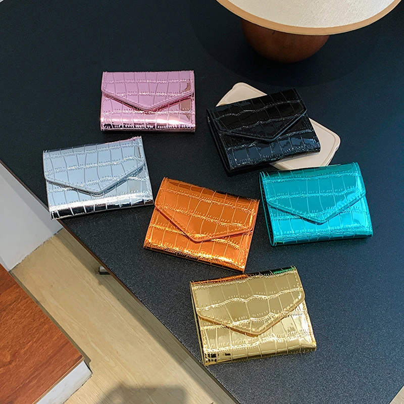 Short Purses For Women New Fashion Stone Pattern Laser Wallet High Capacity Card Holders Coin Purse Mini Small Money Bag