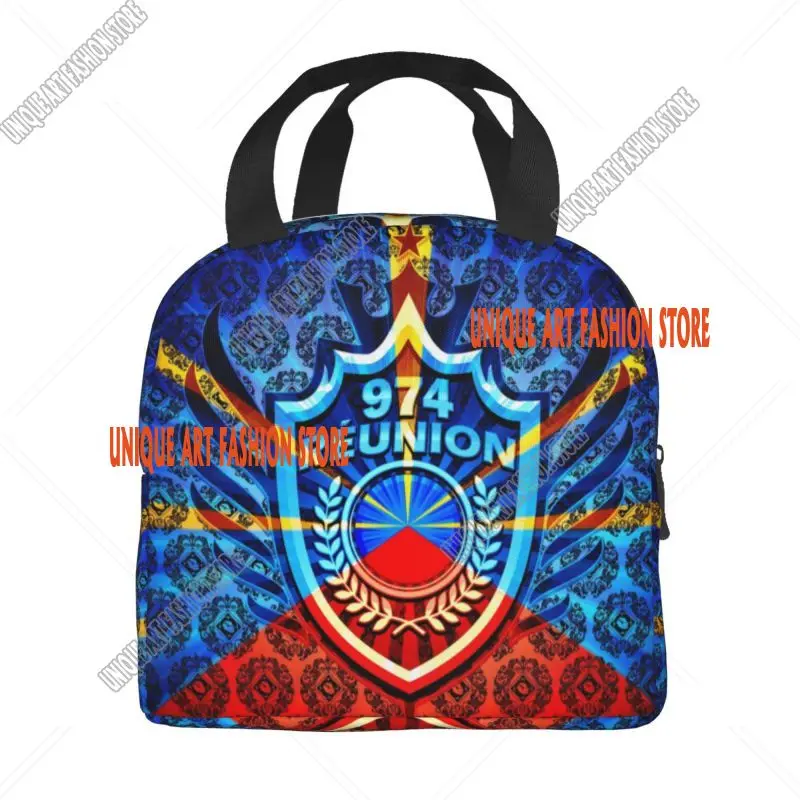 974 Reunion Island Insulated Lunch Bags for Women Maveli Coat of Arms Portable Cooler Thermal Bento Box School