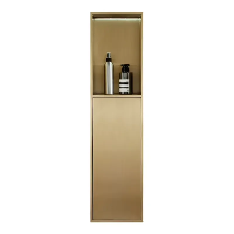Custom Stainless Steel Shower Stand With Recessed Niche For Soap Shampoo Storage Modern Bathroom Brushed Gold Finish Ideal