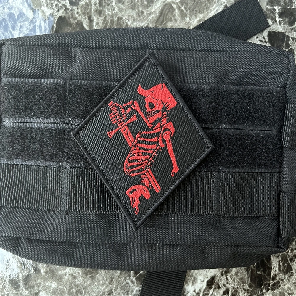 Fragen Sie Kraft Doomer tfd rote Skelett Patches Cyber Blaster Moral Abzeichen Patch taktische Weberei Labor Armband Rucksack gedruckt Aufkleber