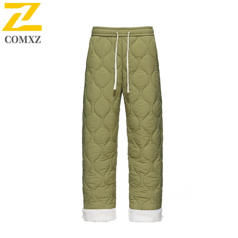 

COMXZ зимние теплые брюки мужские 2025 модные толстые мягкие широкие брюки с начесом женские зимние лыжные водонепроницаемые брюки с хлопковой подкладкой