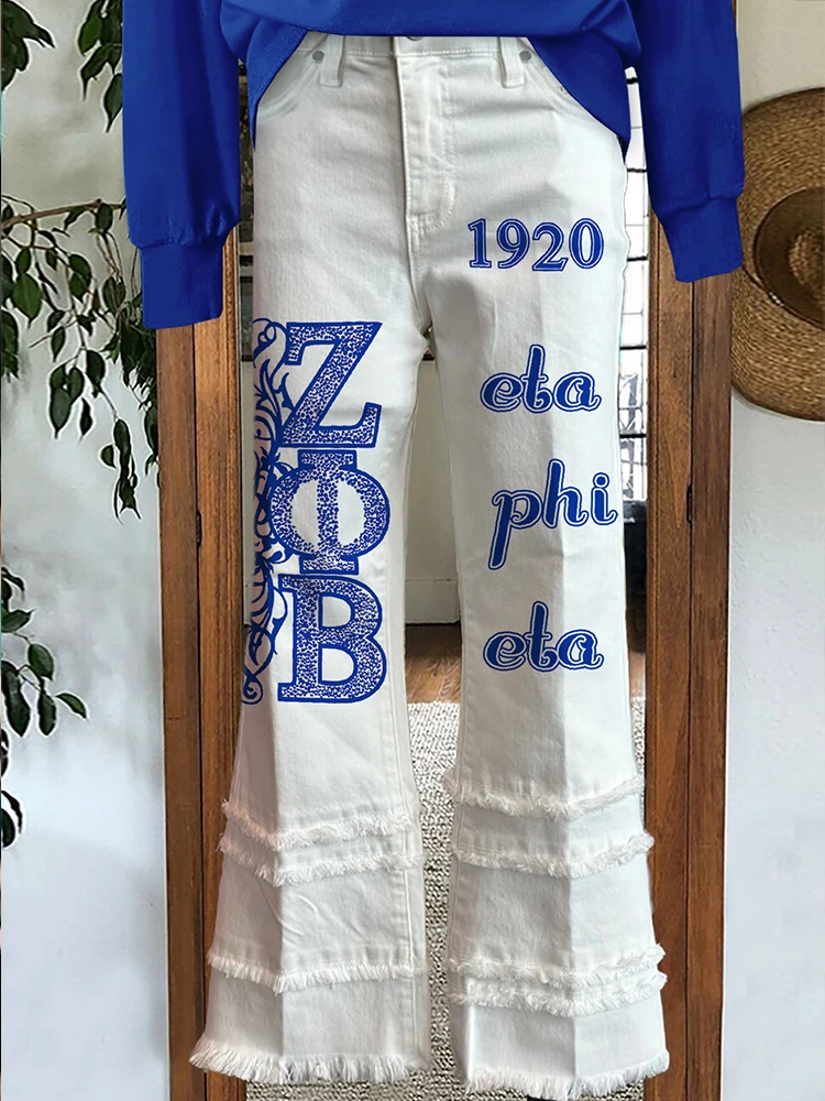 

Classic Zeta Phi Beta Sorority Print Raw Hem Pants