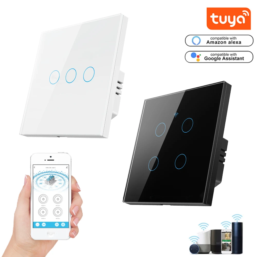 WiFi Smart Switch EU Light Interruttore tattile a parete 220V Hai bisogno di filo neutro Tuya Smart Life Funziona con Alexa Google Home 1/2/3/4 Gang