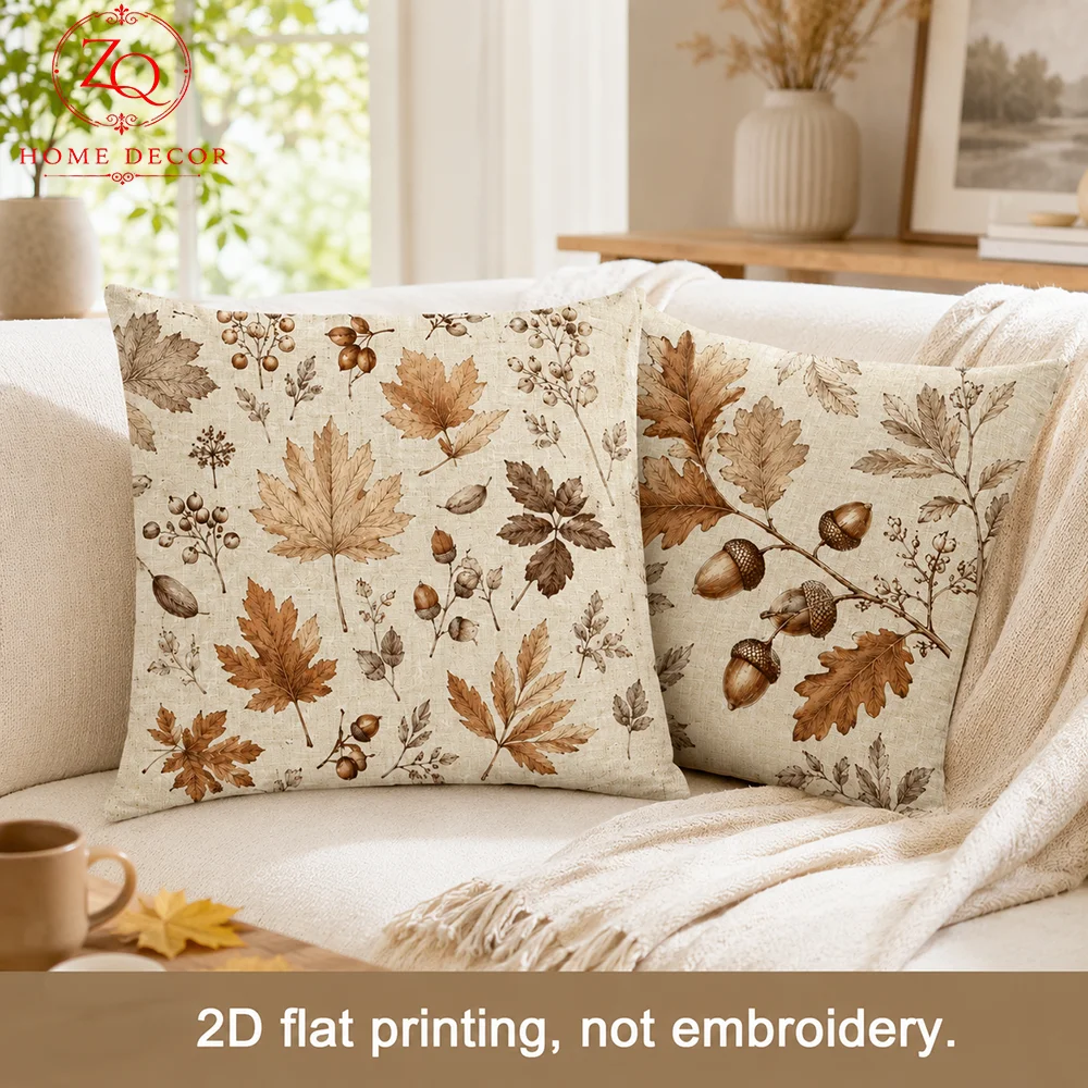 2Pcs Peach Skin 2D Flat Printed Cushion Covers Aesthetic Sketch Acorn Coussin Autumn Room Decor Pillowcase For Bed