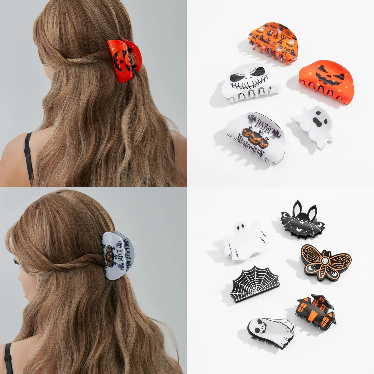 

Fashionable Pumpkin Ghost Gothic Bat Insect Spider Web Hair Clip Multi functional Ghost Black Cat Hair Accessories Halloween