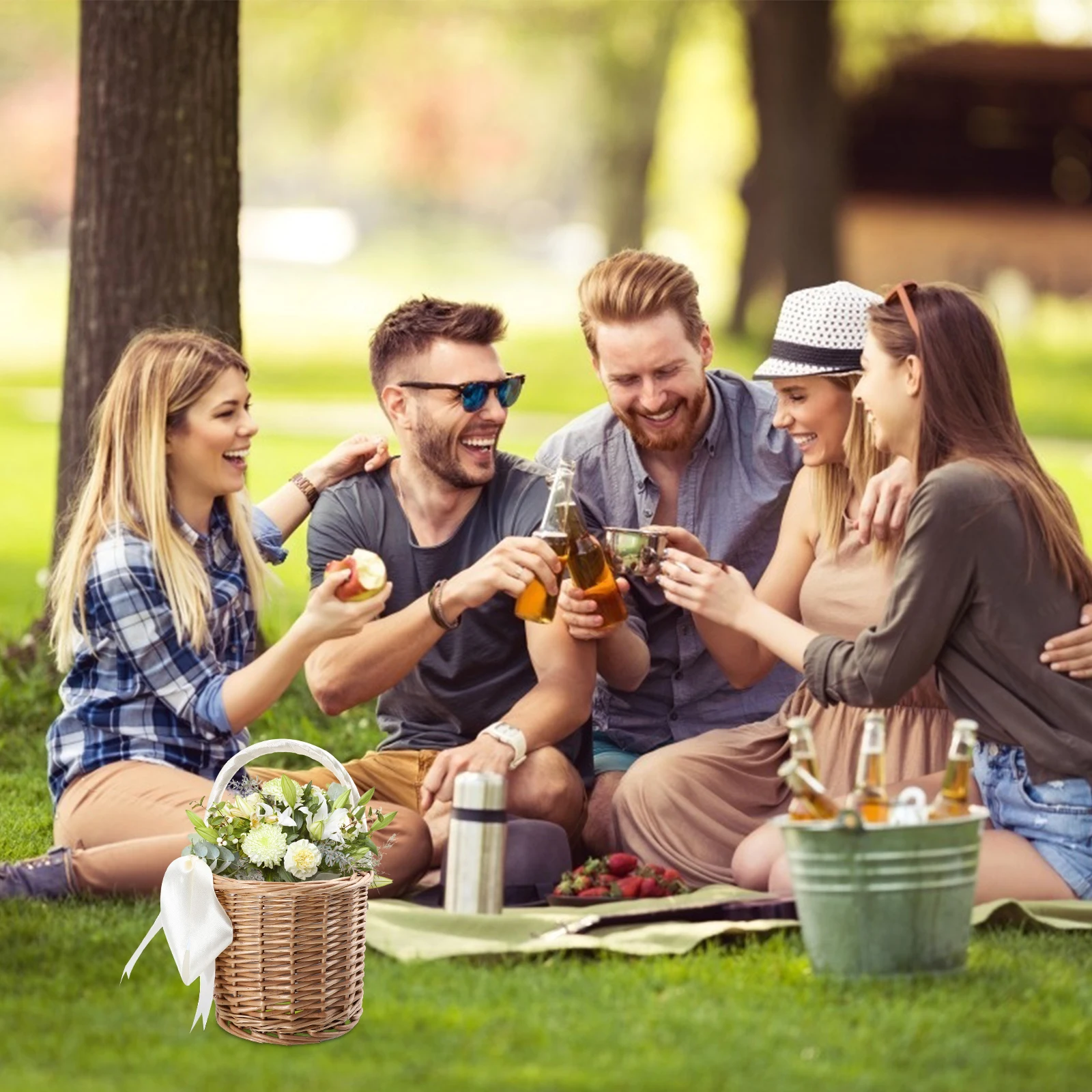 

Handwoven Wine Basket Vintage Style Storage Container for Fruit Snack Flower Picnic Beer Wicker Woven Holder