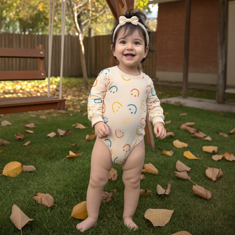 

Spring Autumn Cartoon Baby Girls Bodysuits Cute Long Sleeve Printing Clothes Toddler with Headband