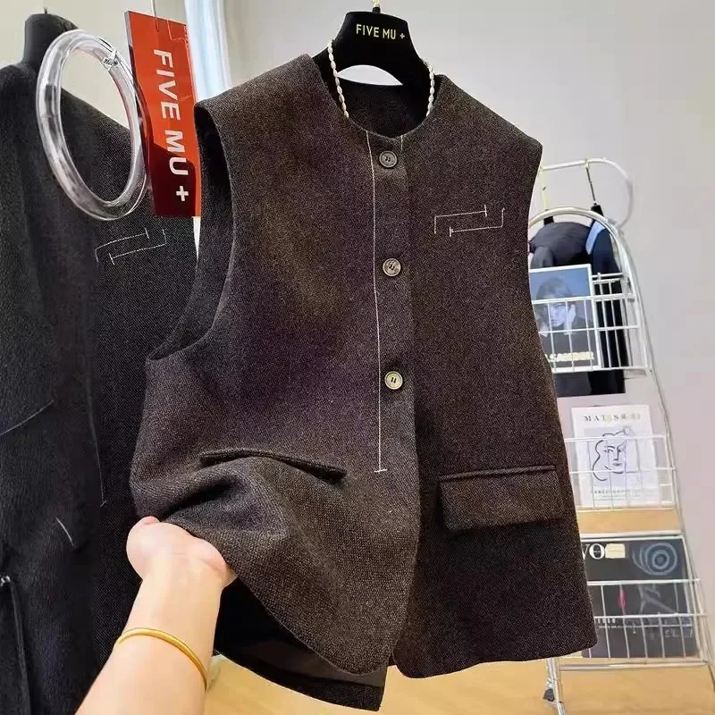 

Korean Blazer Vest Women's Jacket 2025 Spring Autumn New Sleeveless High-end Casual Temperament Waistcoats Female Outwear