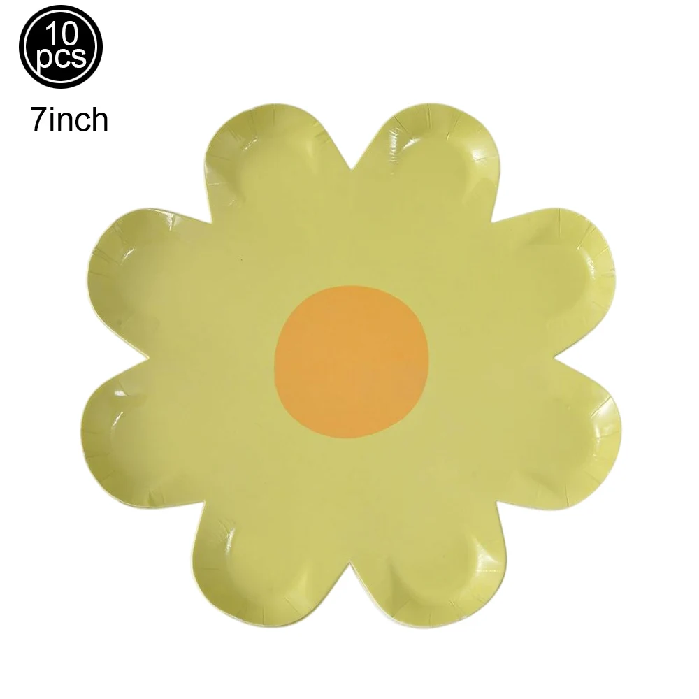 10/20/30/40/50Pcs Einweg Daisy Blume Pappteller Dessert Kuchen Platten Geburtstag Thema Party baby Dusche Dekoration Lieferungen – Detail 4