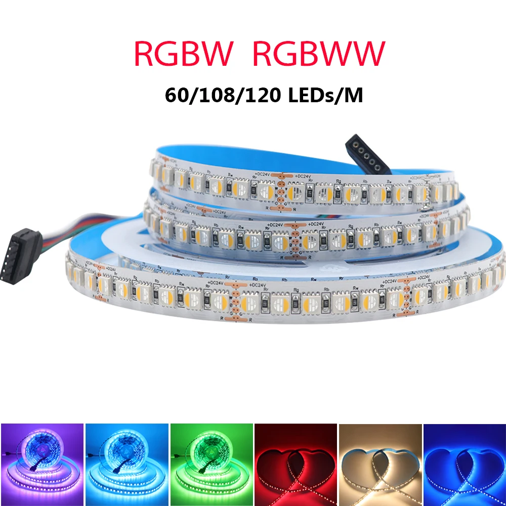 

5m 12mm Width RGBW RGBWW 5050 LED Strip Light 12V 24V 60Leds/m 108Leds/m 120Leds/m Flexible Decoration Lighting Lamp LED Tape