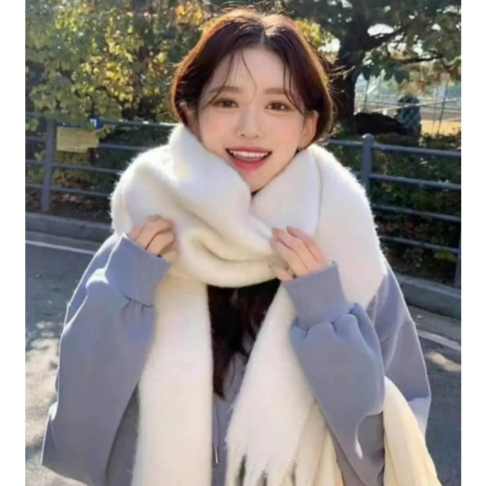 Winter Scarf for Women Solid Blanket Wraps Female Thick Soft Bufanda Big Tassel Shawl Long Poncho Echarpe