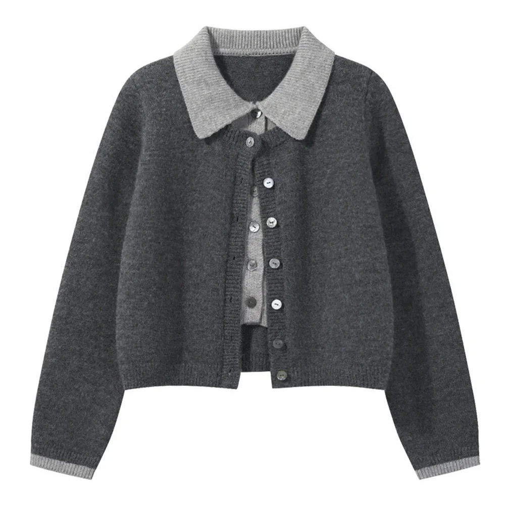 

Осень-зима 2022, женский корейский модный консервативный стиль, кардиган из двух предметов с длинными рукавами, свитер, трикотаж, женская одежда, топы