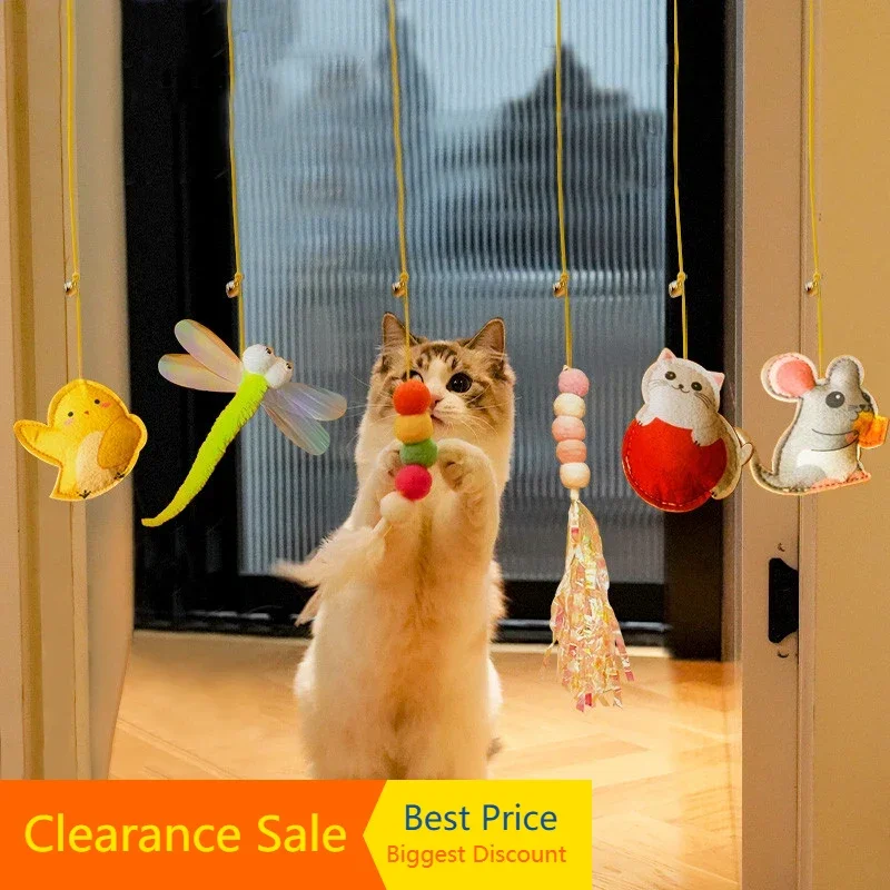 Funny Swing Toys for Cats Kitten with Elastic Rope Feather Insect Handfree Cat Toys Teaser Wand Pet Products for Dropshipping