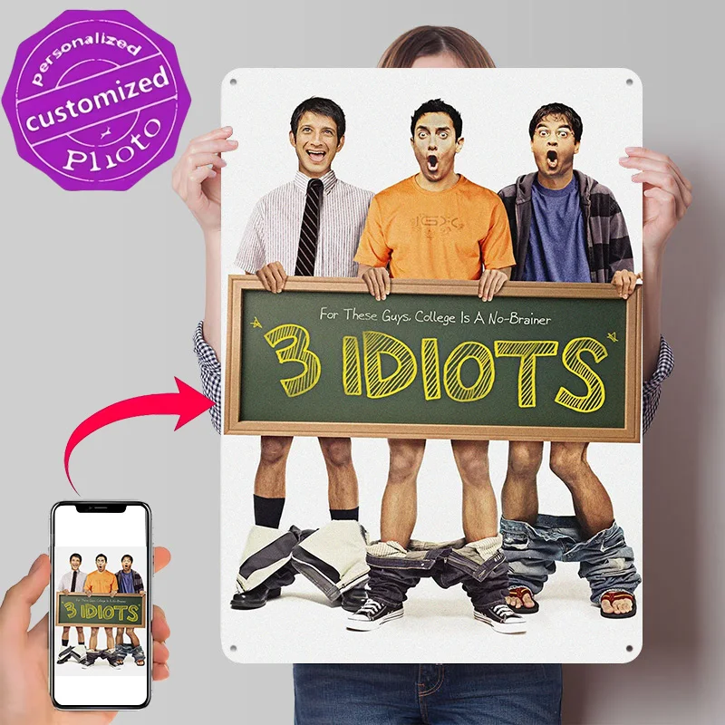 3 Idiots Movie Personalized 3D Textured Metal Poster Wall Art Tinplate Sign for Garage Accessories Gaming Room Decoration Man