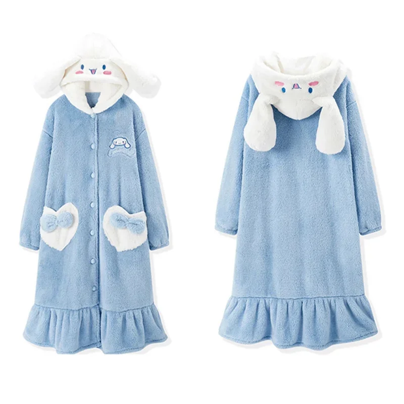 여성용 긴 소매 잠옷 세트, 카와이 후드 잠옷, 두꺼운 플란넬 잠옷, 플러시 소프트 만화 수면 MN8