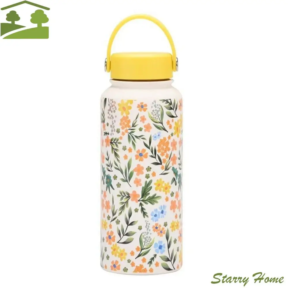 

Creative Thermal Water Bottle 1L Stainless Steel Outdoor Insulated Mug Leak-proof Thickened Floral Insulated Bottle Kitchenware