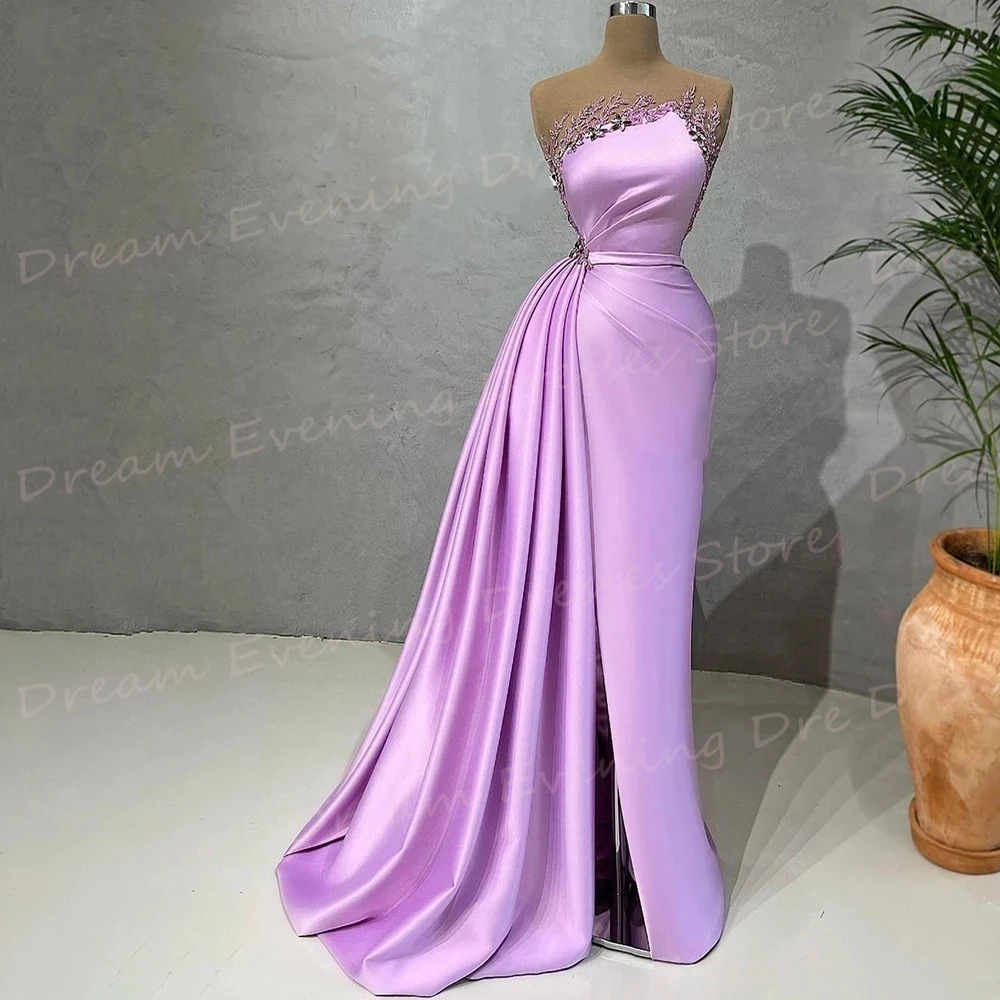 2025 Beautiful Purple Women\'s Mermaid Evening Dresses Classic Strapless Sleeveless Customized Pleated Prom Gowns Robe De Soiree