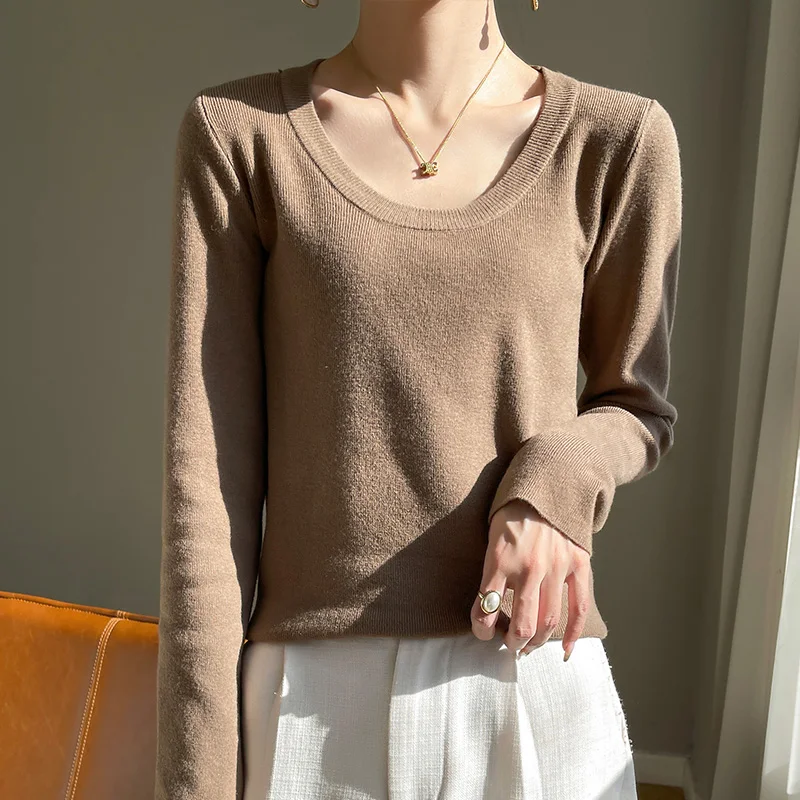 سترة نسائية بقصة ضيقة برقبة دائرية ، بأكمام طويلة ، سترة فضفاضة رقيقة ، أحادية اللون ، موضة أوائل الخريف ، جديدة ، HY135 #4