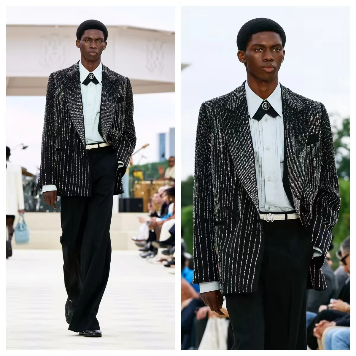 

Luxury Crystals Men Suit Set 2 Pcs Blazer+Pants Trousers Black Cotton Groom Wedding Tuxedo Formal Office Jacket Coat Customized