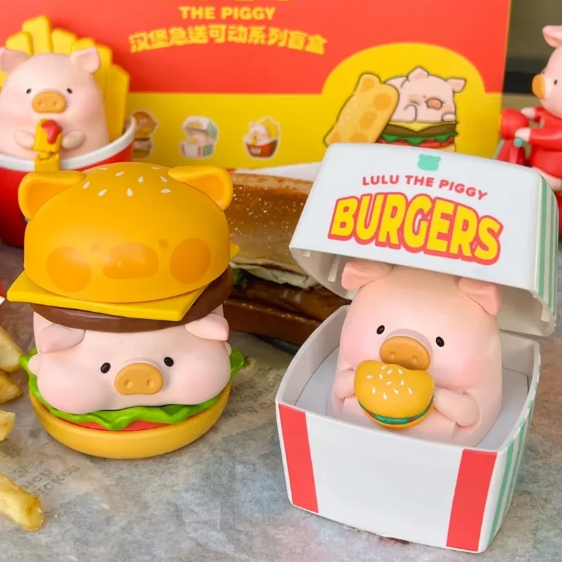 LuLu The Piggy Burger Series Blind Box Figur Anime Babi Lucu LuLu Mainan Boneka Model Dekorasi Meja Kotak Misteri Kejutan Hadiah Anak