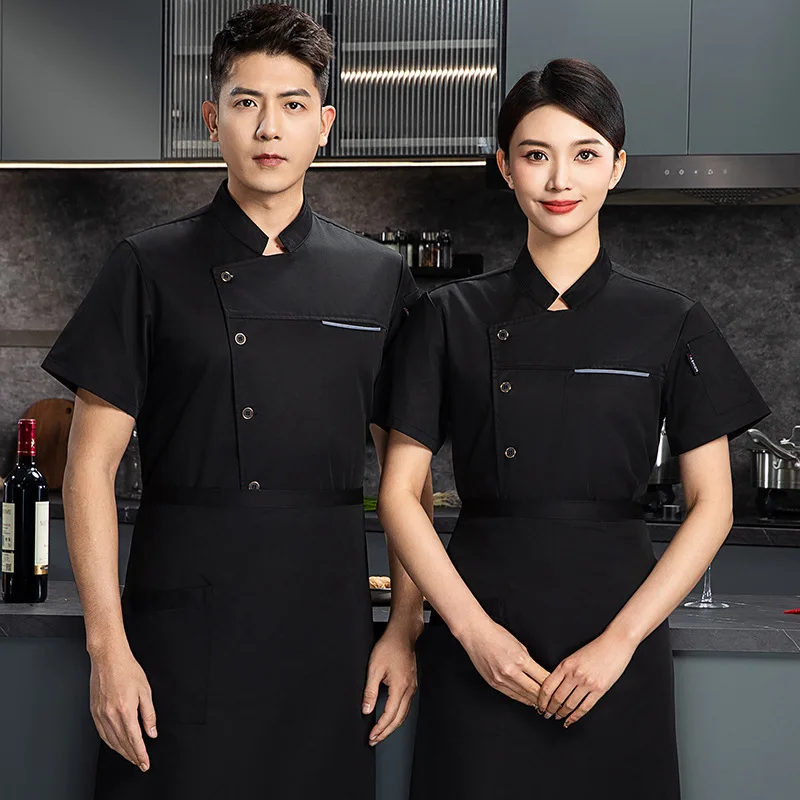 Roupas de trabalho do chef manga curta verão bolo loja hotel restaurante lanche bar escola cantina cozinha pessoal uniforme
