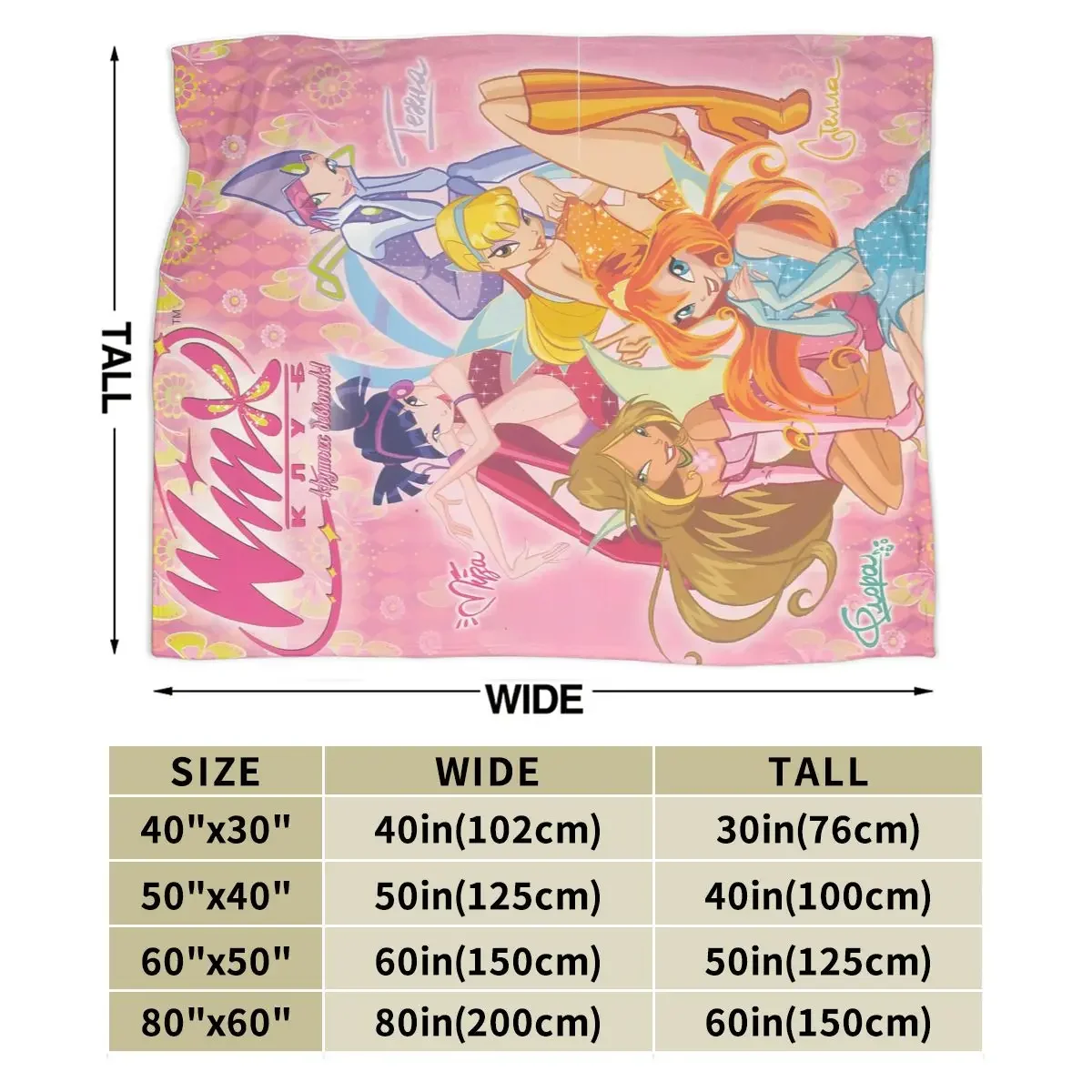 Winx Saga Club coperta in pile per tutte le stagioni coperta in flanella Ultra morbida stampata digitale Premium Fluffy microfibra Fleece