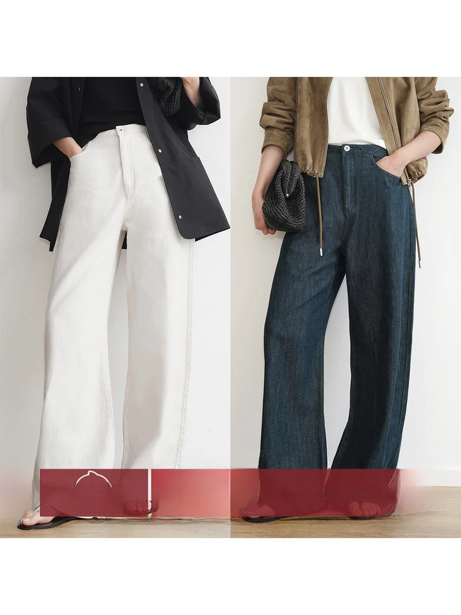 

Легкие дышащие джинсы Amyy Studios из хлопка и льна с высокой талией, широкими штанинами, повседневные, летние, весенние, джинсовые брюки Arc Waed