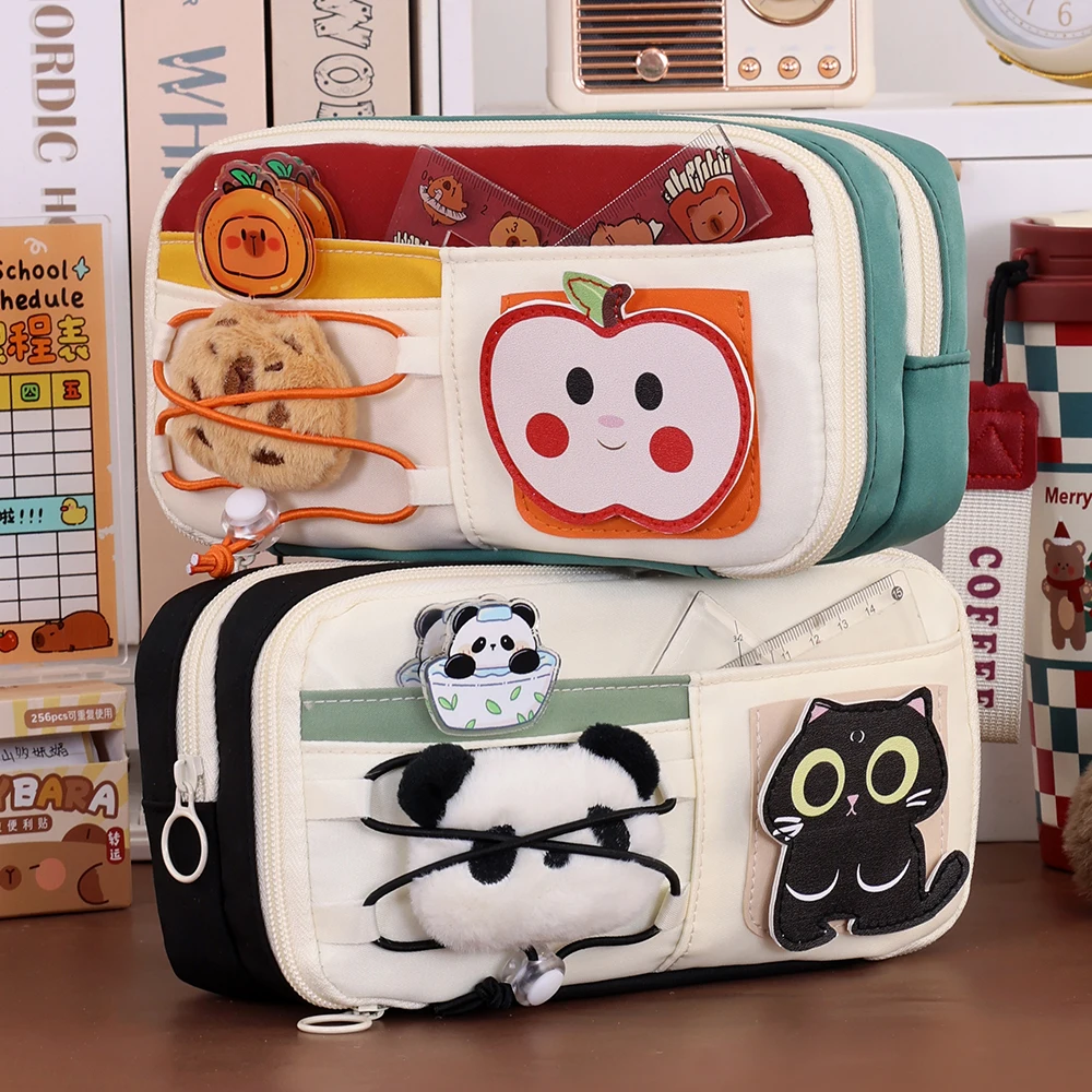 سعة كبيرة مقلمة أبل غطاء الوجه حقيبة أقلام رصاص حقيبة التخزين طالب مدرسة اللوازم المكتبية القرطاسية ماكياج الحقيبة