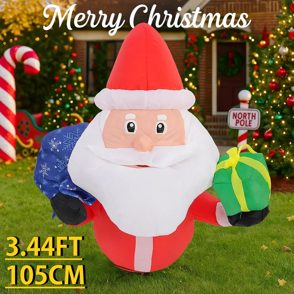 3.44FT LED Luce Sacchetto regalo gonfiabile di Natale Babbo Natale Giocattolo Cortile Ornamenti per feste Decorazioni per la casa Forniture Decorazioni natalizie Regali di festa