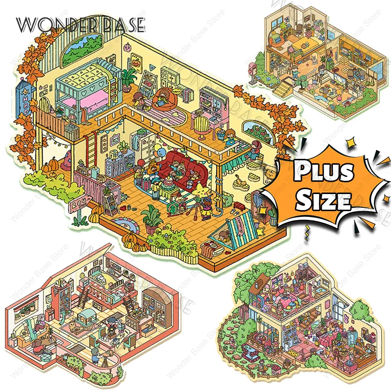 3D Plus Size Friend Villa Party Retro Kawaii Landscape Sticker DIY Scene Stickers Pocket Cabin Scene Stacking Gift for Kid Child