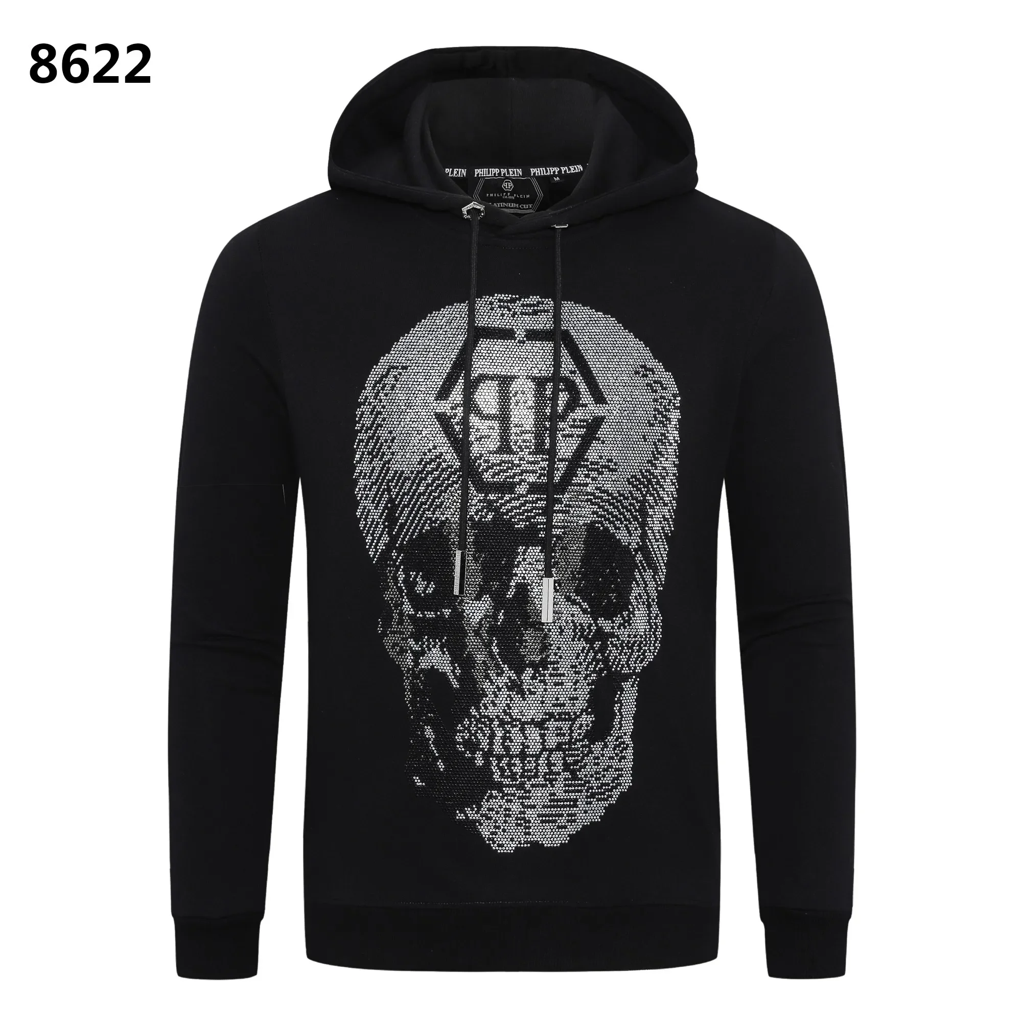 Brand  QP PHILIPP Upper Body Hand-painted Hoodie High Street PLEIN Men Fleece Hip-hop Cotton Sweatshirts Pullover M-XXXL