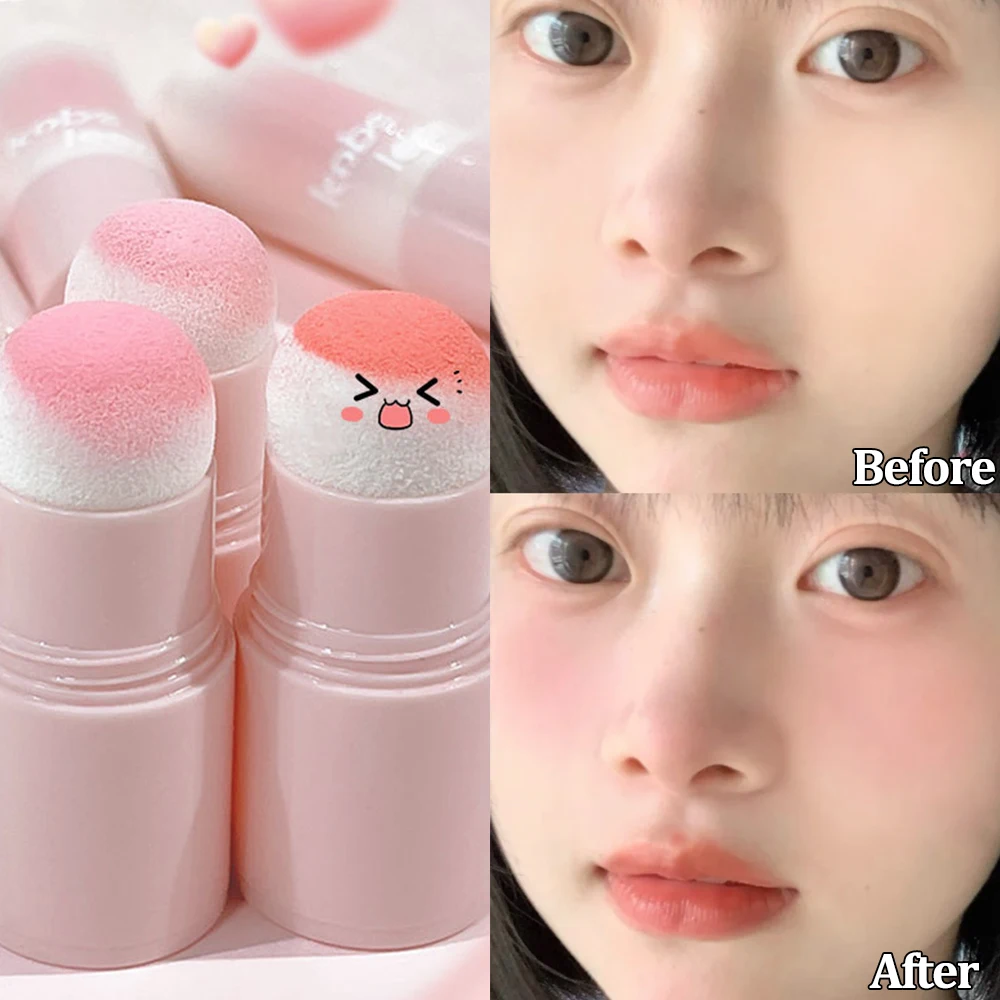 Natural Peach Pink Blush Stick Lasting Cheek Tint Soft Sponge fard Powder Waterproof Brightening Face Contour trucco coreano