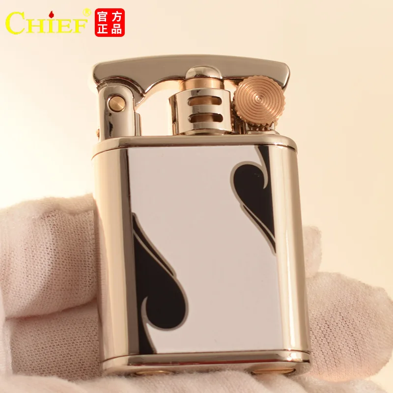 CHIEF Metal Vintage Kerosene Lighter Classic Grinding Wheel Igniter Old Style Windproof Lighters Smoking Acccessories Men\'s Gift