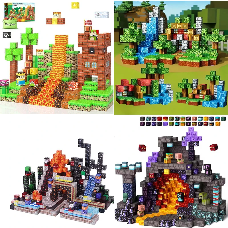 

Магнитные строительные блоки STEM DIY игрушки сильнее магнетизм различные изысканные печатные способные адсорбирующие шесть магнитных блоков