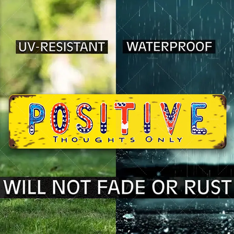 1 قطعة علامة معدنية، مقاس 4 × 16 بوصة "أفكار إيجابية فقط: لافتة معدنية على الطراز الوطني لديكور المنزل"