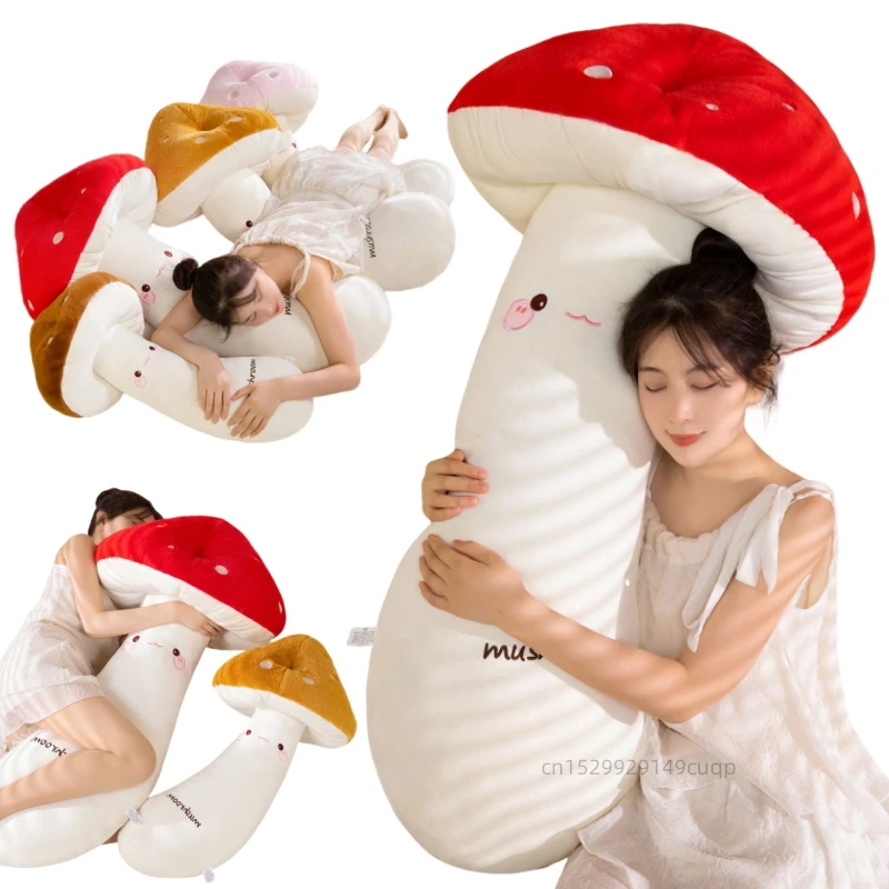 70/110cm Giant Cartoon Mushroom Plush Doll Pillow Colorful Long Strip Mushroom Plant Plush Toy Warm Hug Gift For Girlfriend