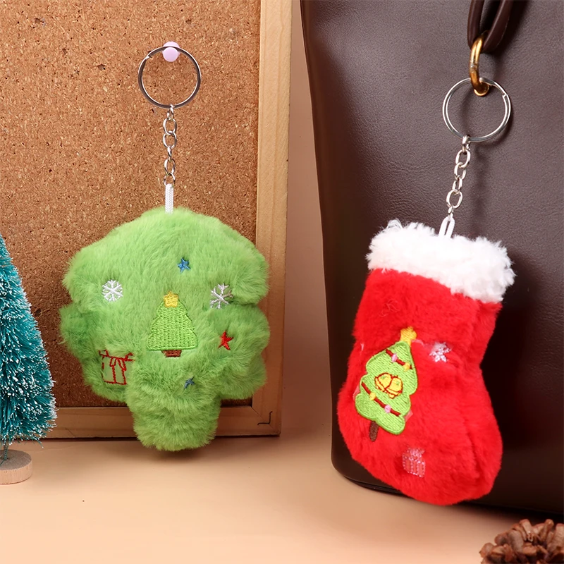 Christmas Tree Plush Toy Keychain Cute Socks Stuffed Doll Pendant Car Key Ring Backpack Bag Decor Kid Gift