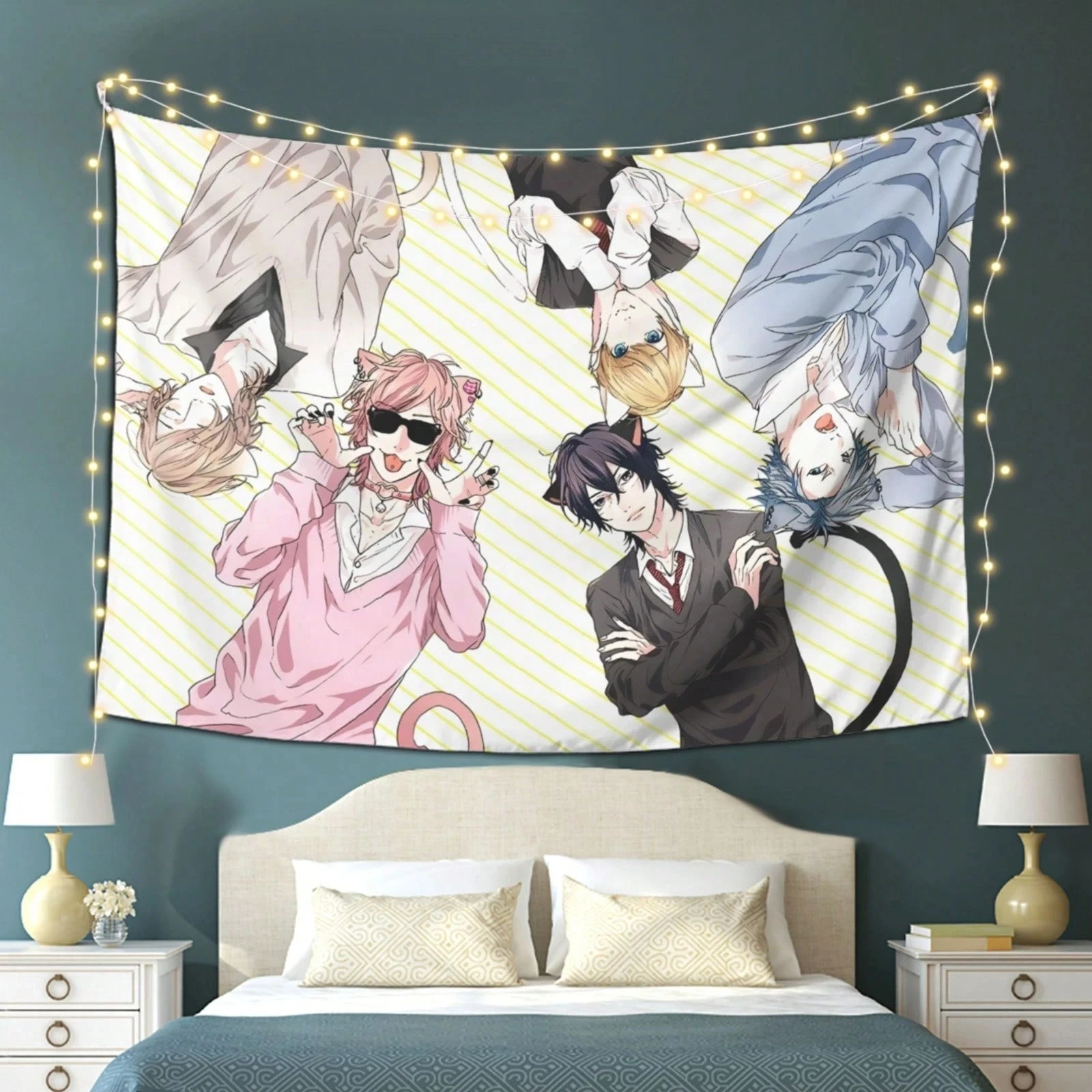1pc Kawaii Neko Boys Wall Tapestry, Polyester 2D Print, Versatile Decor for Dorm, Bedroom & Living Room, Ideal for BL & Anime Fa