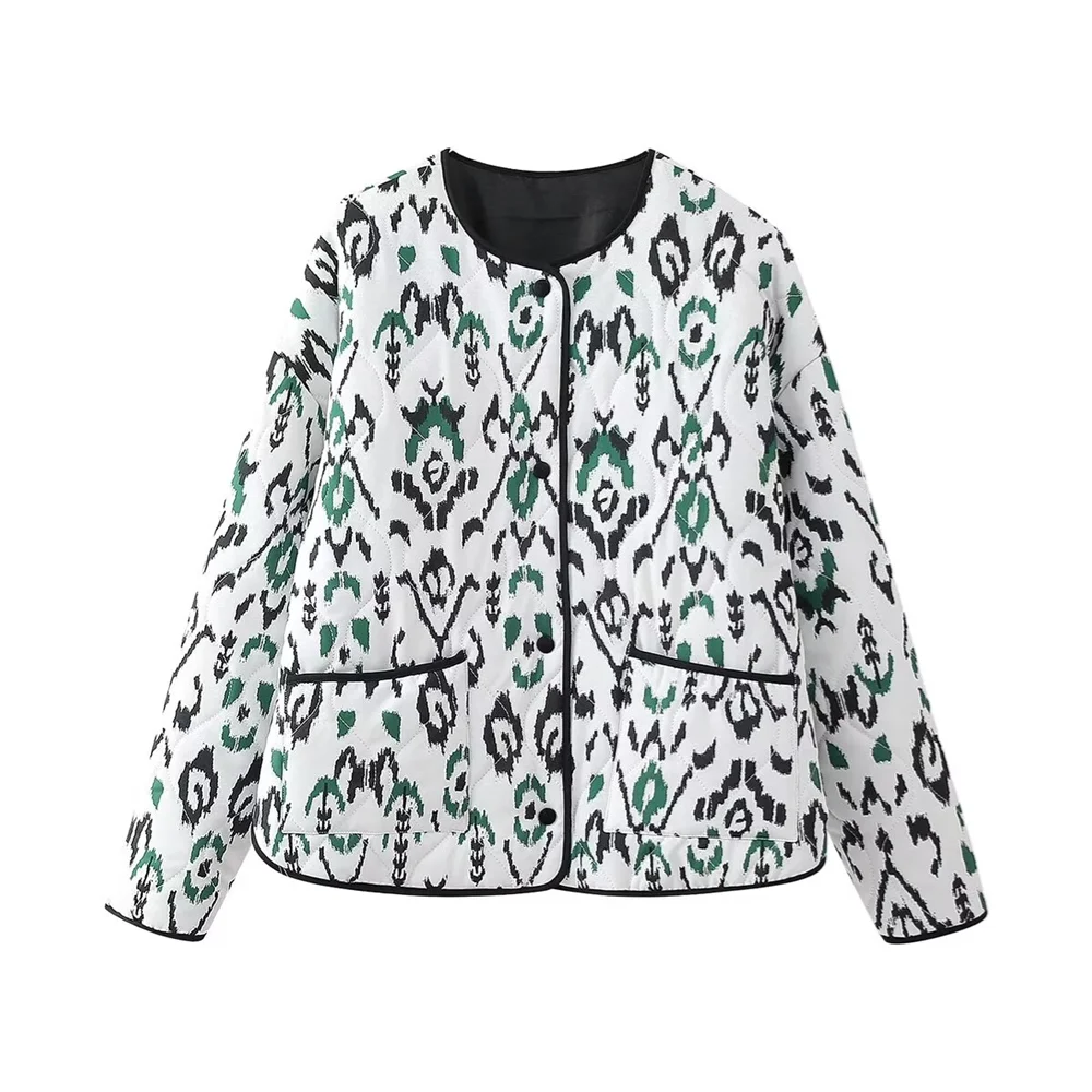 PB&ZA 2024 Spring New Women's Fashion temperament casual slim fit versatile printed quilted jacket jacket jacket